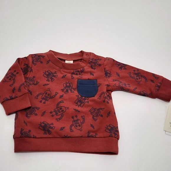 NWT Tucker + Tate 3M - Crewneck Pocket Sweatshirt Red Barn Blue Robots Baby Boys - Picture 2 of 4